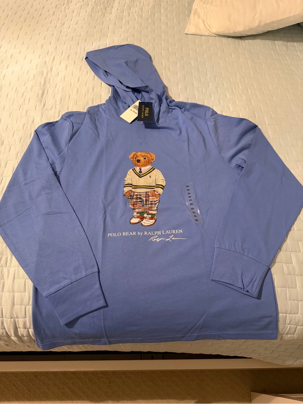 Polo by Ralph Lauren Kids Light Blue Crewneck Hoodie Polo Bear Graphic - Boys XL